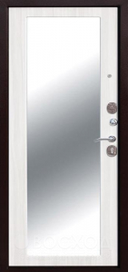 Стальная дверь с накладкой белого цвета и зеркалом на всё полотно - фото №2